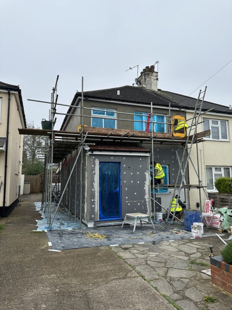 Potters Bar-100mm Insulated Render with silicon top coat finish.