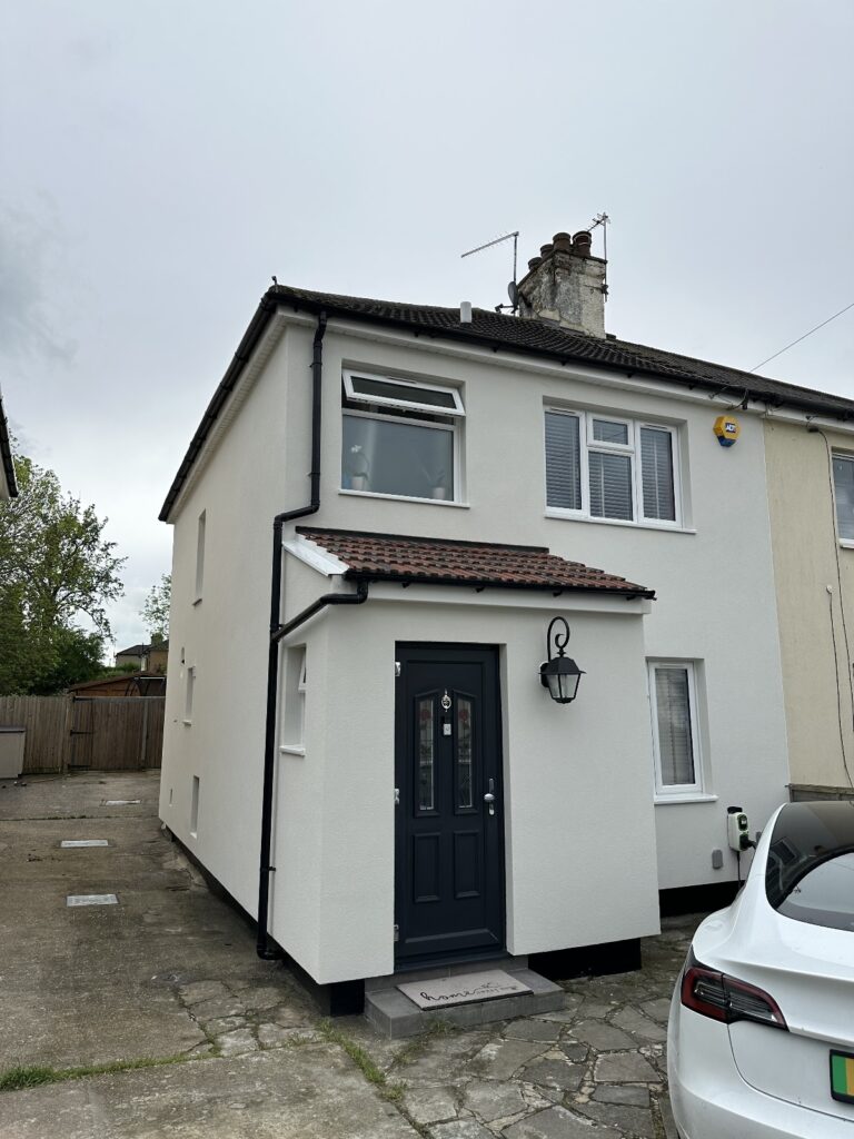 Potters Bar-100mm Insulated Render with silicon top coat finish.